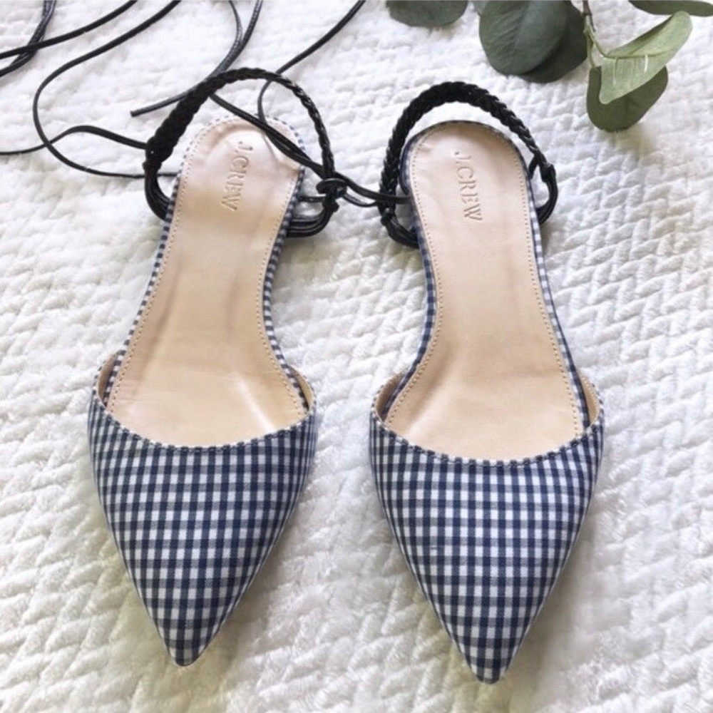 J.crew Women's Flats Slingback Tie, Blue Gingham S